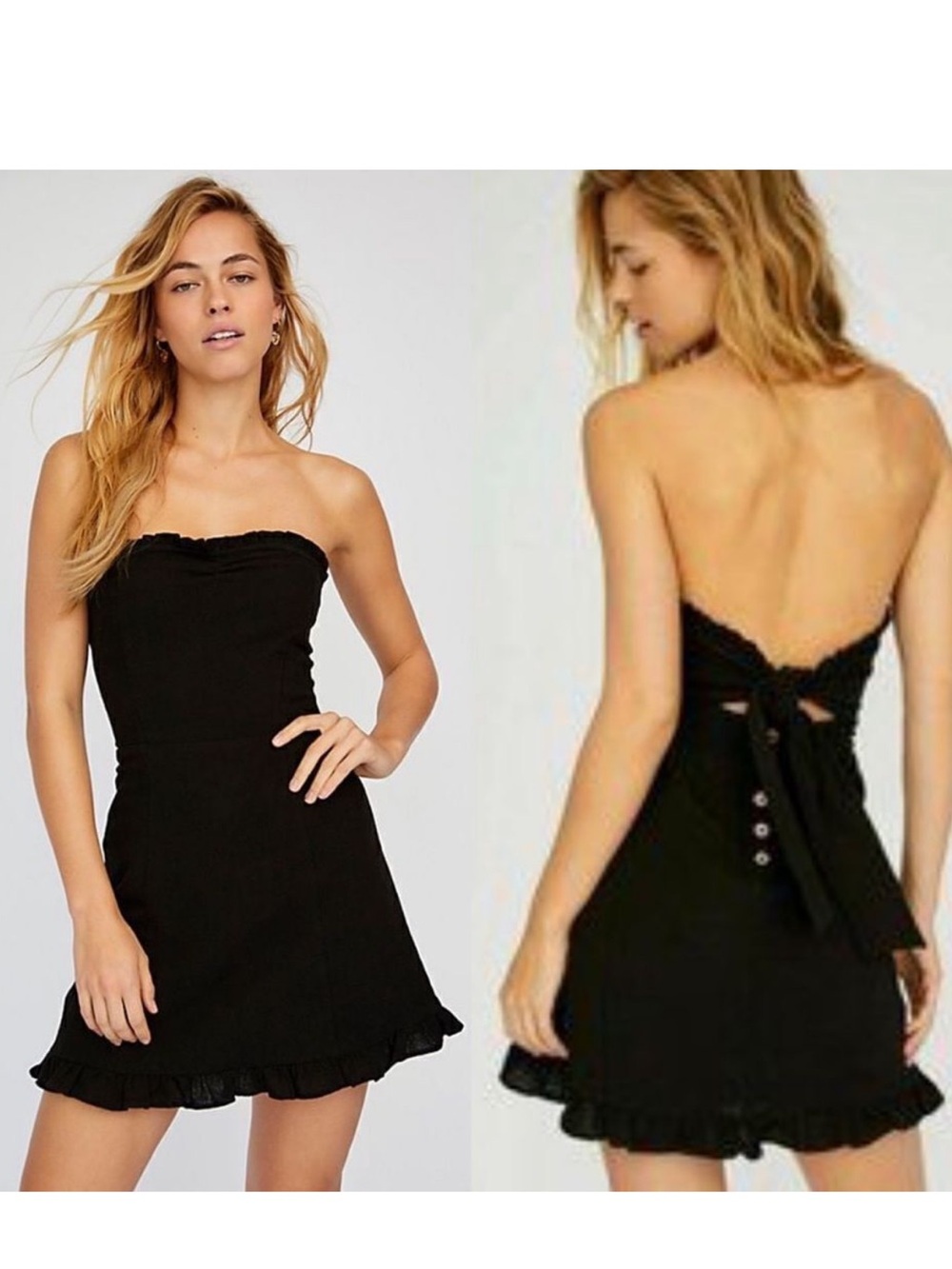 Free People Black Strapless Ruffle-Hem Mini Dress